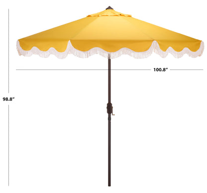 SAFAVIEH Outdoor Patio Furniture Collection – Torsa 9 Ft Yellow & Brown Crank Umbrella, Market-Style Patio Umbrella with Metal Pole, Classic Outdoor Shade Accent (PAT8014Y)