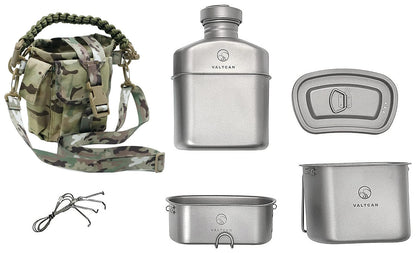 Valtcan Titanium Canteen Mess Kit 1100ml 37oz Capacity with 750ml and 400ml cookware Cups
