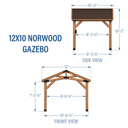 Backyard Discovery Norwood 12 ft. x 10 ft. Cedar Wood Gazebo Pavilion,Thermal Insulated Hard Top Steel Roof, Durable, Supports Snow Loads and Wind Speed, Rot Resistant, Backyard, Deck, Garden, Patio