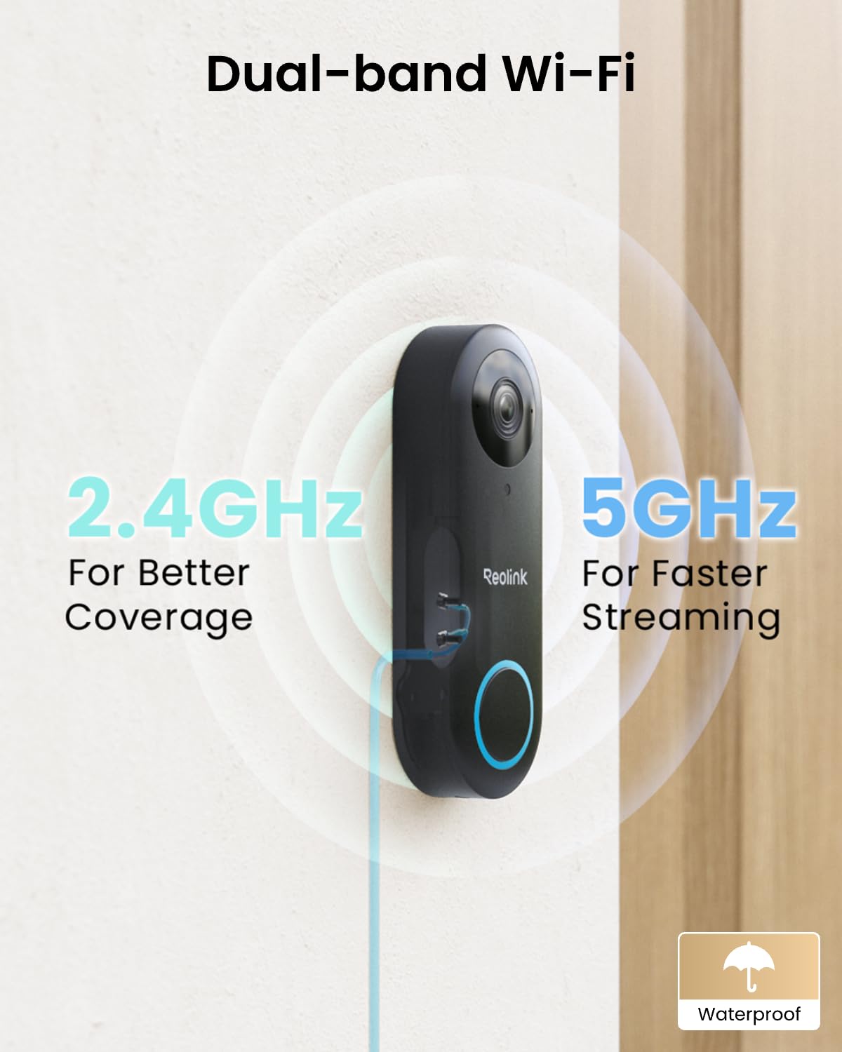 REOLINK Video Doorbell WiFi Camera - Wired 2K Outdoor, 5G&2.4G WiFi, 4:3 Wide View Angle, Smart Detection, Local Storage, No Subscription Front Door Home Security, Customized Reolink Chime