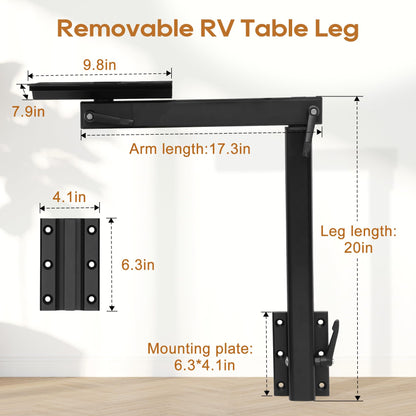 Virego Upgrade Removable RV Table Leg Accessories, 360 Degree Aluminum Alloy RV Adjustable Table Leg, Table Top Adjustable Detachable RV Table Leg for RV Caravan Yachts, 100IBS (Upgrade Black)