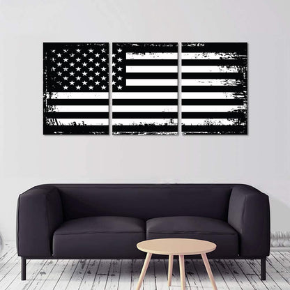 Black and White Wall Art American Flag Artwork 3 Panels Patriotic Retro USA Flag Pictures Canvas Prints Art Living Room Home Office Decor Framed Ready to Hang -20"W x 28"H x 3pcs
