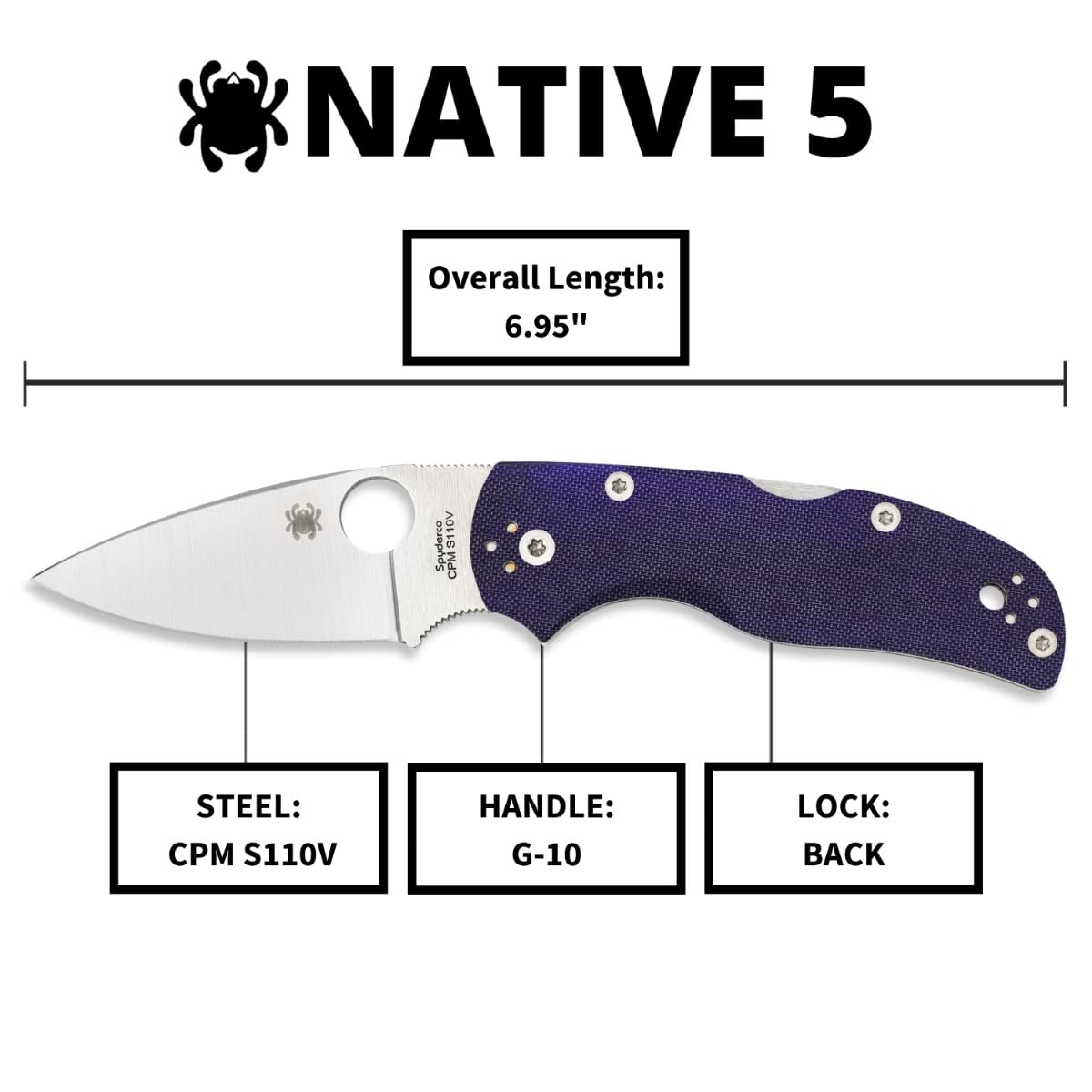 Spyderco Native 5 Signature Knife with 2.95" CPM S110V Steel Blade and Dark Blue G-10 Handle - PlainEdge - C41GPDBL5