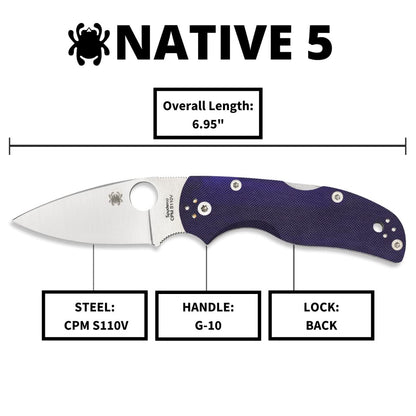 Spyderco Native 5 Signature Knife with 2.95" CPM S110V Steel Blade and Dark Blue G-10 Handle - PlainEdge - C41GPDBL5