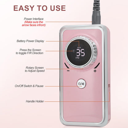 Electric Nail Drill Professional, 35000RPM Portable Efile Nail Drill with 11Pcs Nail Drill Bits, Rechargeable Nail Drill Machine with LCD Display for Acrylic Nail Remove Gel Polish for Home Salon Use