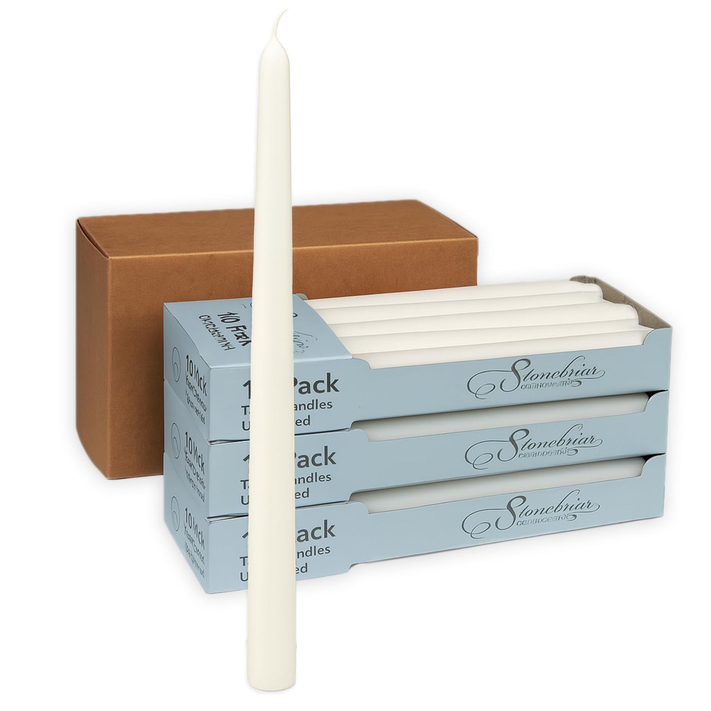Stonebriar Tall 10" White Unscented 30 Count Taper Candles, 7 Hour Burn Time
