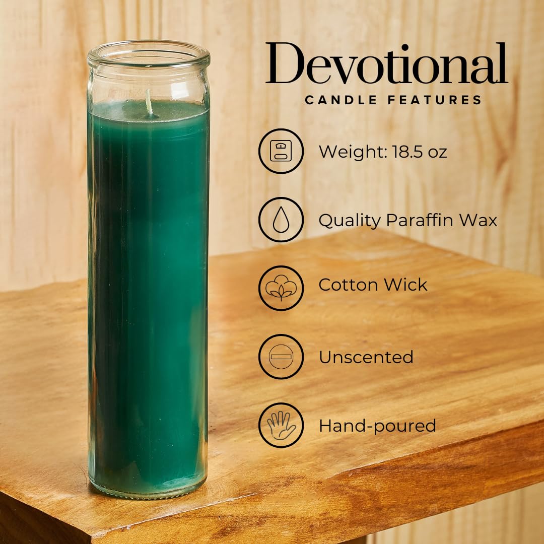 Simply Soson 2x8 inch Green Devotional Candles in Glass Jar - 6 Pack - 90 Hours – Prayer Candle - Tall Pillar Candles for Religious, Memorials, Party Decor