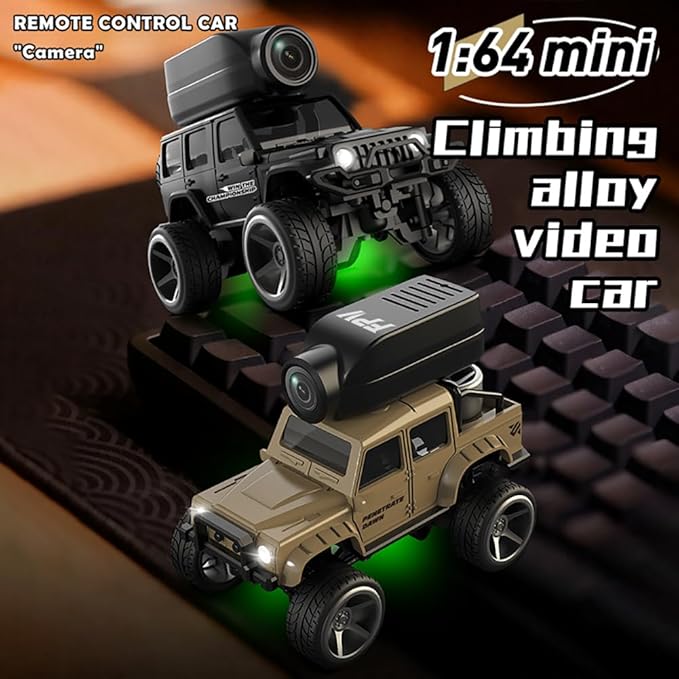 KF32 1:64 RC Mini Climbing Alloy Video Car with APP Control and Radio Remote Control HD Camera FPV Cars (Yellow)