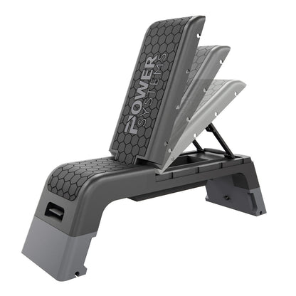 Power Systems Step Bench & Weight Bench | Aerobic Platform & Plyo Box for Cardio, Strength | Commercial Grade Full Body Home Gym Stepper | Adjustable Multifunctional Deck & Resistance Band Clips