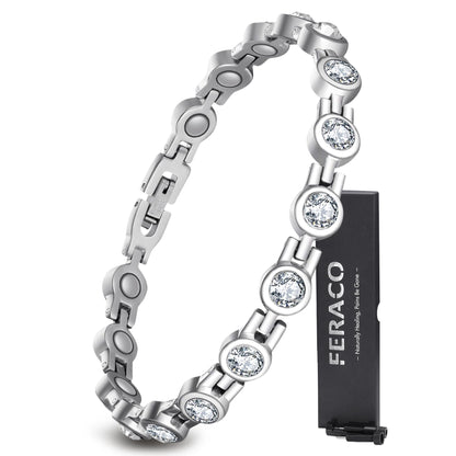 Feraco Magnetic Bracelet for Women Titanium Steel Magnetic Bracelets with Gorgeous Sparkling Cubic Zirconia Costume Jewelry Christmas Gifts (Silver)