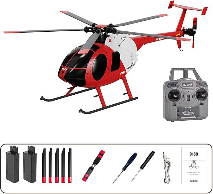 335MM MD500 C189 Remote Control Helicopter Aircraft Add Optical Flow Positioning 1/28 Scale RC Heli Maintain Altitude Hover RTF US Rescue Helicopter RTF 2Batteries