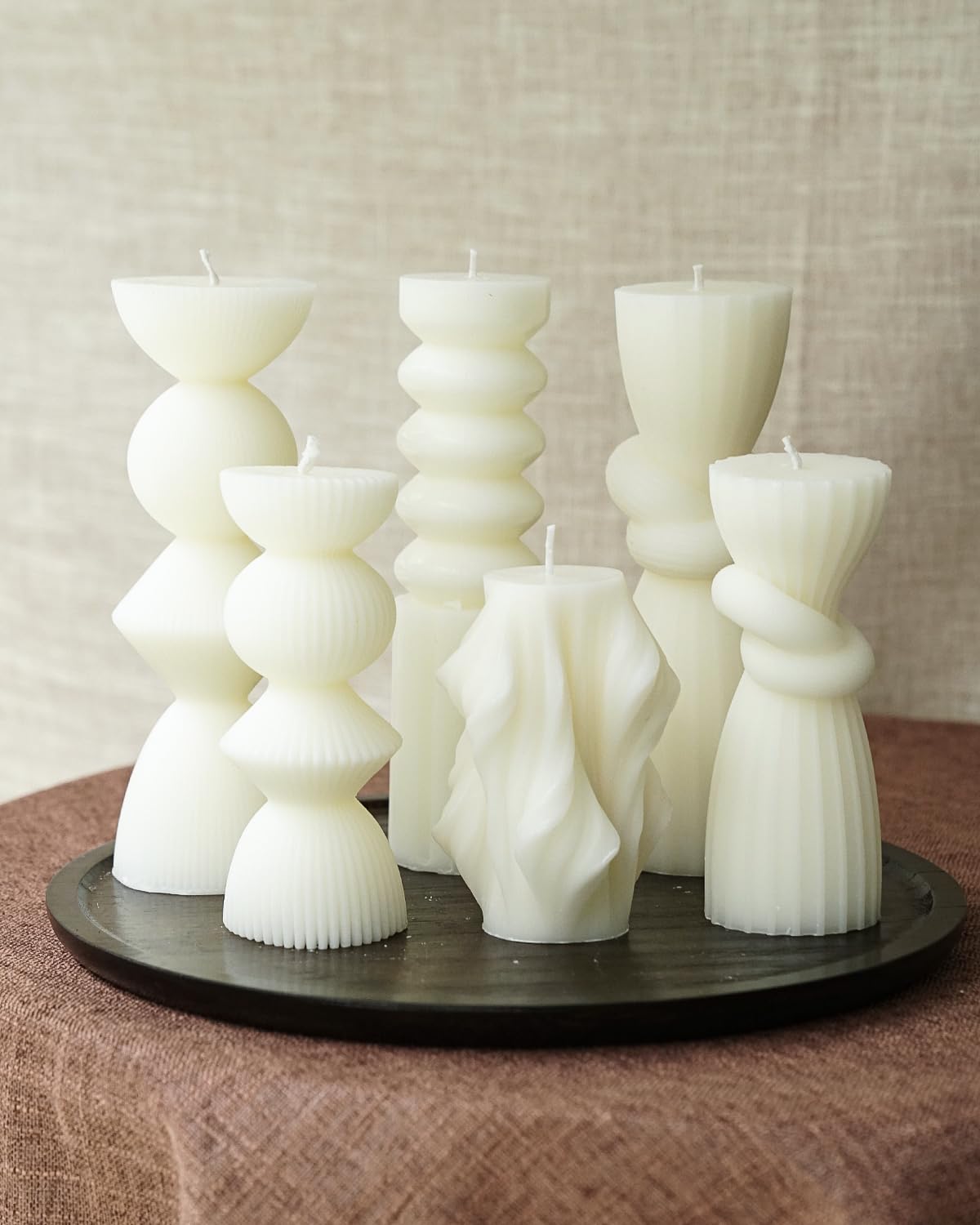 6 Pack Pillar Candles Ribbed Decorative Candle velas decorativas Fireplace Candle for Housewarming Gift, Shelf & Table Decor-Aesthetic Modern Candles Set (White)