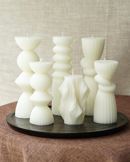 6 Pack Pillar Candles Ribbed Decorative Candle velas decorativas Fireplace Candle for Housewarming Gift, Shelf & Table Decor-Aesthetic Modern Candles Set (White)
