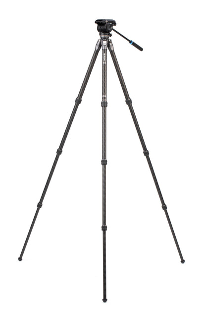 Benro Tortoise Carbon Fiber Tripod Kit for Spotting Scopes, Binoculars, Rifle Range and Field, Smooth Fluid Head, Leveling Base, Twist Locks, Adjustable Legs, Spiked Feet, 62" Max Ht, 8.8lb Payload