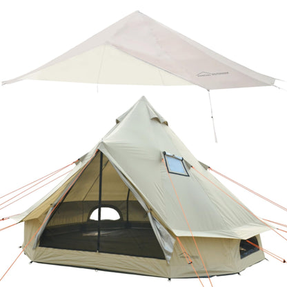 DANCHEL OUTDOOR B2A Portable Bell Tent Yurt No Center Pole with 4 Season Waterproof Rain Fly 4 Person Camping Glamping