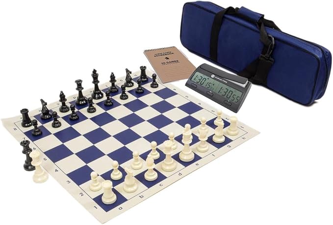 Wholesale Chess Triple Weighted Complete Tournament Chess Set with Scorebook &amp Chess Clock (Blue)