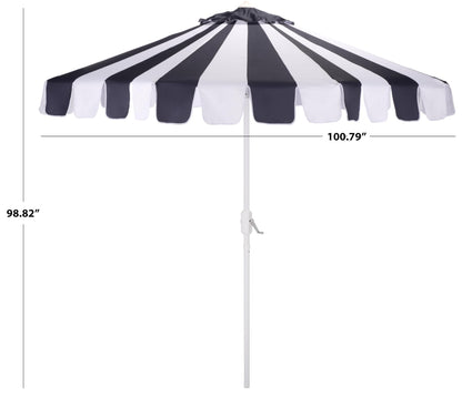 SAFAVIEH Outdoor Patio Furniture Collection – Meze 9 Ft Crank Patio Umbrella, Navy Stripe & White Pole, Market Umbrella with Crank Lift (PAT8023B)