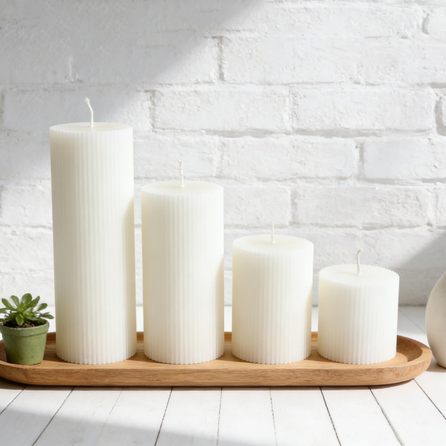 3×6 Inch Thick Ribbed Soy White Pillar Candle Set, 3 Packs White Votive and Emergency Candles, 180 Hours Burn Time, Smokeless&Dripless Large Round Candle for Wedding/Home/Office Decor