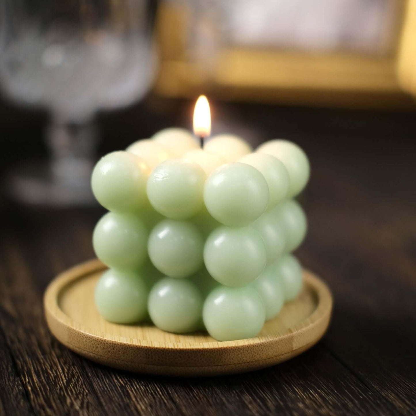 Efavormart 2 Pack Sage Green 2" Bubble Cube Paraffin Wax Candles, Unscented Rubik's Cube Aesthetic Decorative Pillar Candles