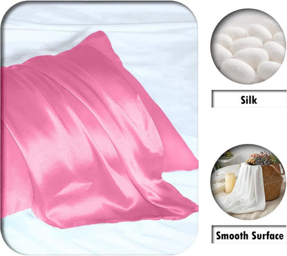 Mulberry Silk Pillow Cases - Ultra Smooth & Breathable Cooling Satin | Standard Size 20x26 Inches, Berry Red