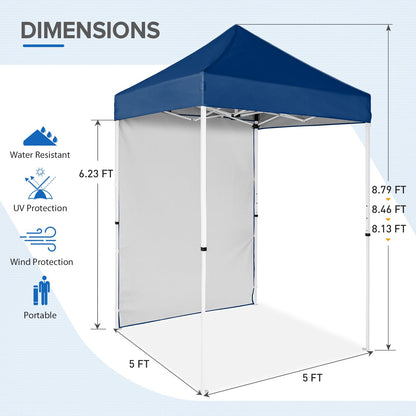 EAGLE PEAK Pop up Canopy 5x5, Outdoor Portable Canopy Tent with One Removable Sunwall, Carry Bag Included, Dark Blue
