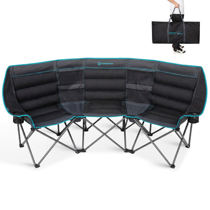 FUNDANGO Extra Wide 3 Person Camping Chair for Adults with Cooler, 1000 LBS Heavy Duty Oversized Camp Couch, Padded Folding Seat with Cup Holders for Outdoor, Sports & Lawn