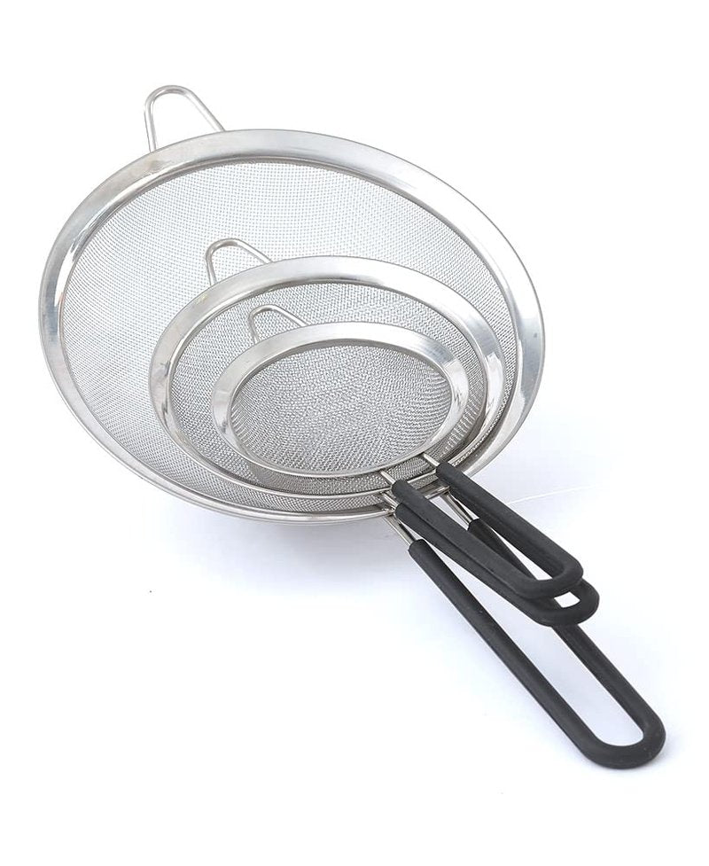 Graduated Stainless Steel Mesh Strainer Set - Black - Set of 3