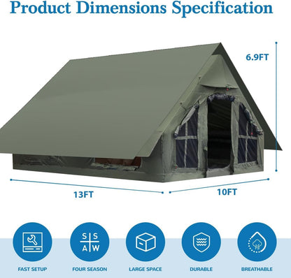 KIKILIVE Inflatable Camping Tent with Pump, 4 Season Inflatable Tents for Camping, Inflatable House Tent Waterproof Easy Setup Glamping Tent