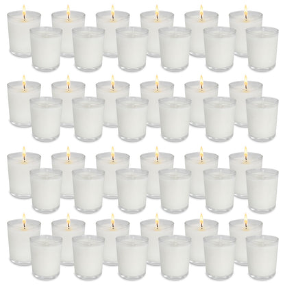 48 Pack Unscented Clear Glass Filled Votive Candles. Hand Poured Wax Candle Ideal Gifts