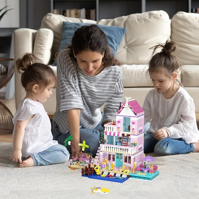 MindBox Girls Seaside Villa Building Blocks812pcs Beach House Building Toys for Kids Age 8+Mini Brick
