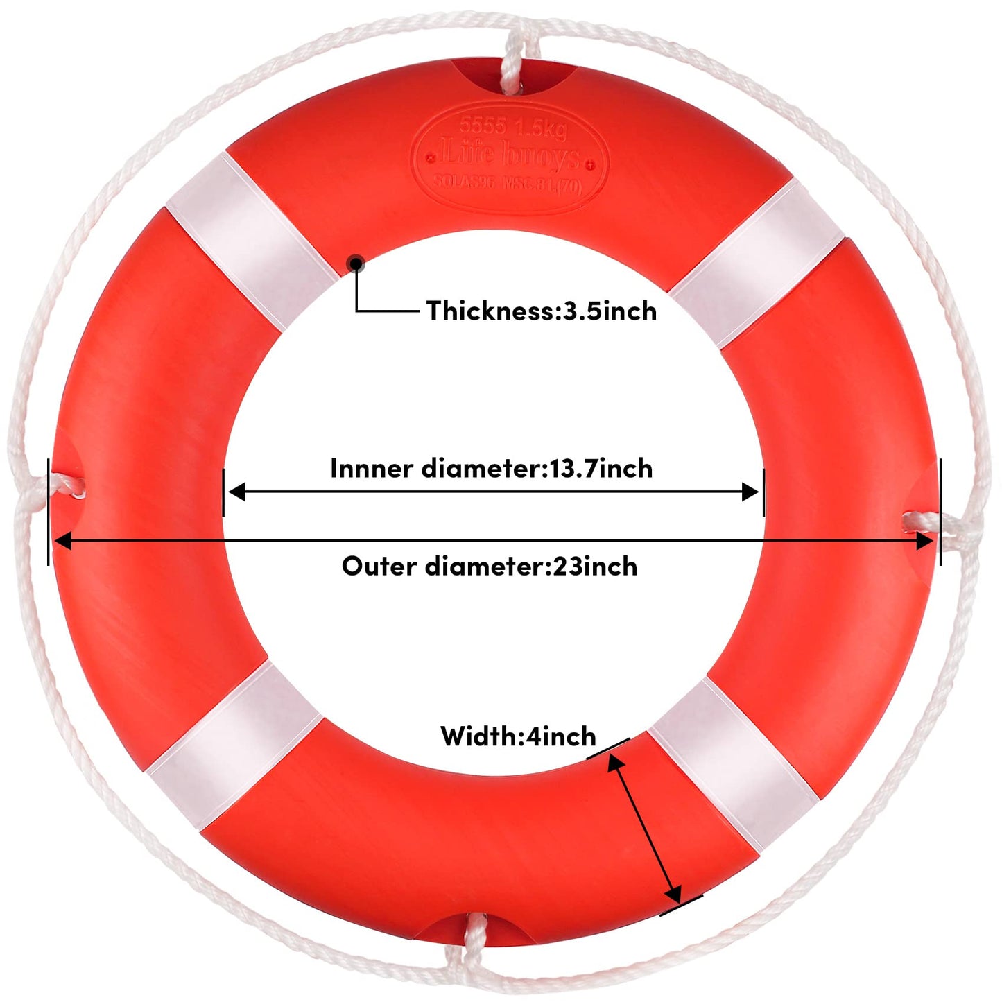 23in Life Ring 2Pack Boat Safety Throw Rings,Life Buoy Ring with Reflective Tape & Grab Lines,Orange Life Preserver Saving Rings,Include Water Floating Saving Rope