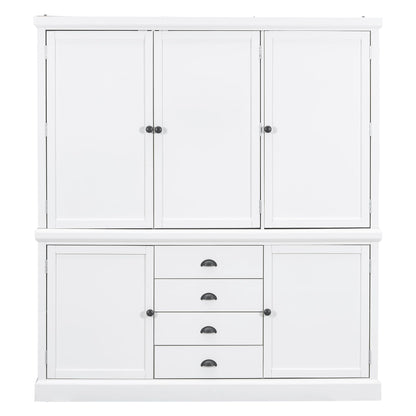 Merax 73'' Freestanding Wooden Kitchen Pantry Organizers and Storage Cabinet with 4 Drawers Cupboard with Door Adjustable Shelves for Dining Room, White