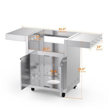 Stainless Steel Grill Cart for Hygrill 3-Burner Built-In Gas Grill, Outdoor Kitchen Island with Foldable Side Shelves and Storage Cabinet
