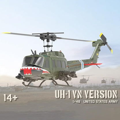 C032 UH-1 Huey RC Helicopter for Adults 1/48 Scale 2.4G 6CH Flybarless Remote Control Military Helicopter 3D Stunt Flight &amp High-Precision RC Airplane for Beginners (Shark Mouth(2 Batteries))