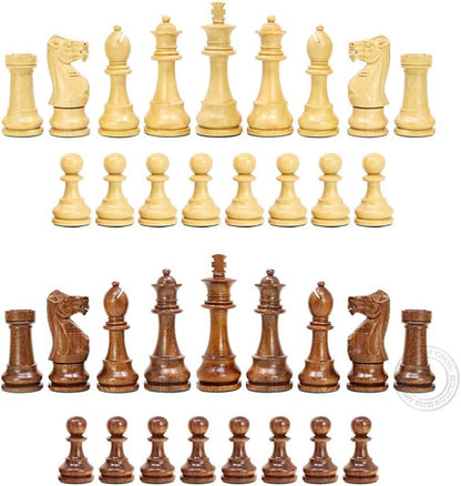 House of Chess - Tournament Chess Set Pieces - Unique Staunton Golden Acacia Wood/Boxwood - King Height: 3.75 (95 mm) - 2 Extra Queens - Weighted
