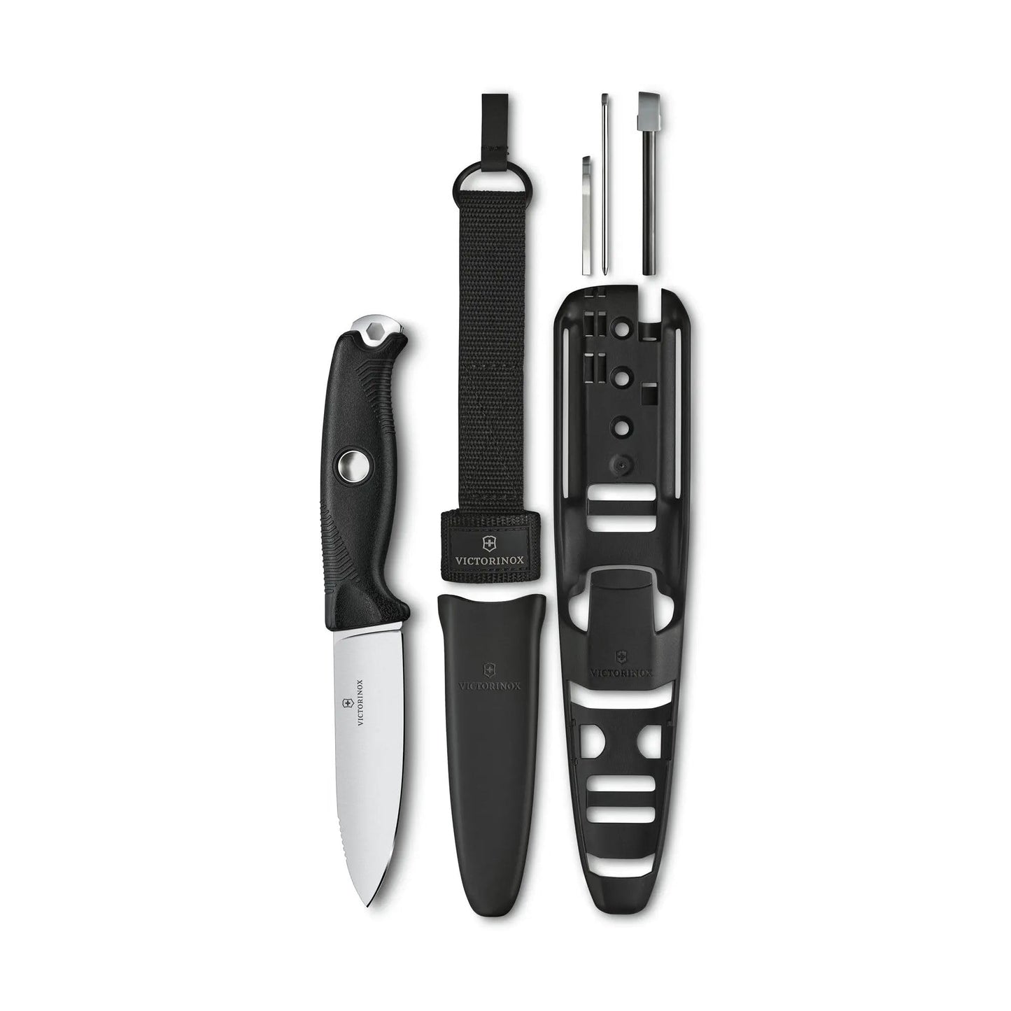 Victorinox Venture Pro Fixed-Blade Full Tang Stainless Steel Outdoor Knife - Bow Drill Divot, Durable Black Handle, Swiss Army Design, Ideal for Camping and Survival