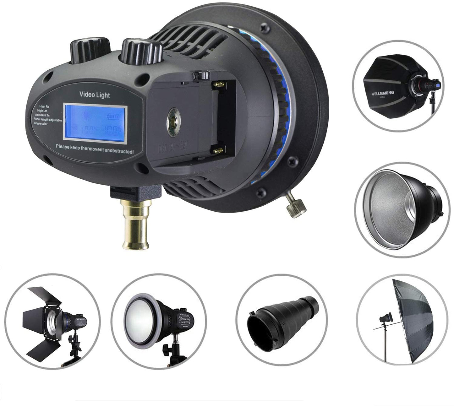 Wellmaking 80W Portable LED Light Continuous Light 5600K CRI 98 COB Spotlight Video Light Dimmable Lightweight Noiseless Fresnel Lens AC/DC Bowens Mount Wireless Remote Control Comes with Light Bag