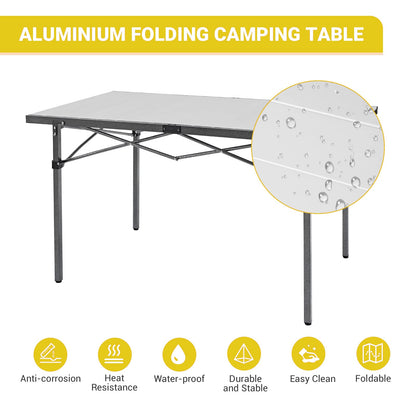 KingCamp KC2133_Black/Silver-USVC1 Portable Stable Table for Outdoor Picnic, Camping, Barbecue and Backyard Party, 4-6 Person, 53.5"×27.5"