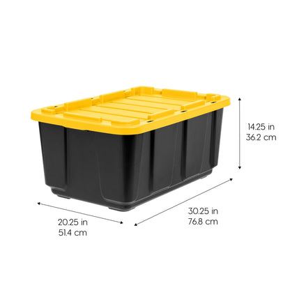 IRIS USA 4-Pack 27 Gallon Storage Bins with Lids |Made in USA| Heavy Duty Plastic Tote Containers for Truckbed Tool Box Organization, Large - Black/Yellow