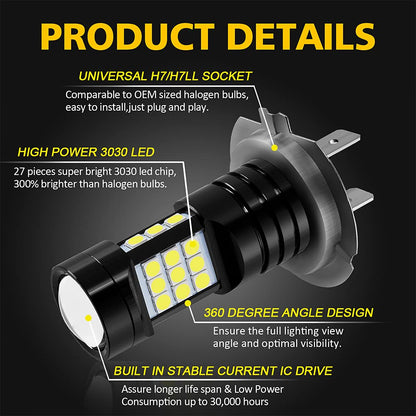 AUXLIGHT H7 H7LL LED Fog Light Bulbs, 2400 Lumens, Aluminum, Xenon White