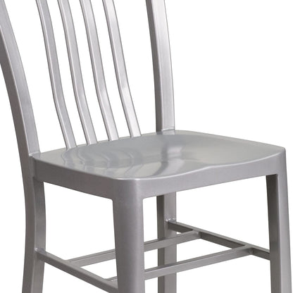 Flash Furniture Gael Indoor/Outdoor Modern Metal Dining Chairs, Commercial-Grade Galvanized Steel Restaurant Chairs, Set of 2, Silver