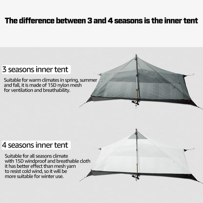 Telomat 3F Lanshan1 Ultralight Tent 3/4 Season Portable Backpacking Tent for 1-Person 15D Silicon Coated Waterproof Poleless Double Layer Tent for Camping, Climbing, Hiking (Grey 3 Season)