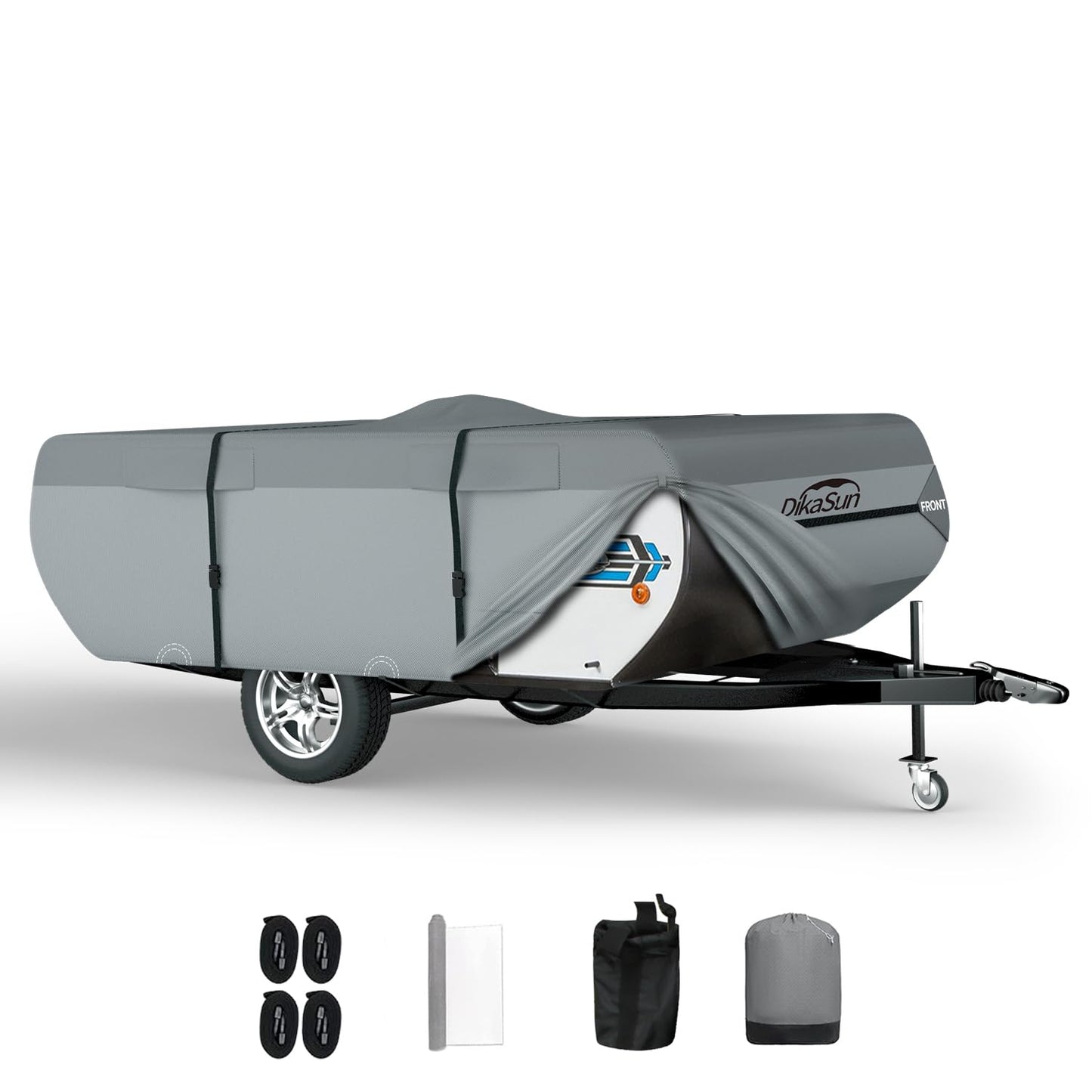 DikaSun Pop Up Camper Cover 14'-16', 7 Layers Waterproof Pop-up Tent Trailer Cover Anti-UV Folding Camper RV Cover for Motor Home