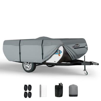 DikaSun Pop Up Camper Cover 14'-16', 7 Layers Waterproof Pop-up Tent Trailer Cover Anti-UV Folding Camper RV Cover for Motor Home