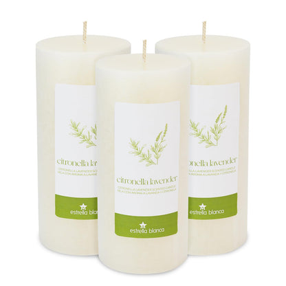 Estrella Blanca Citronella Lavender Candles - Citronella Scented Pillar Candle Ivory - 3x6 inch - 3 Pack - Long Lasting Burn Outside Candles for Garden Yard Balcony, Summer Camping