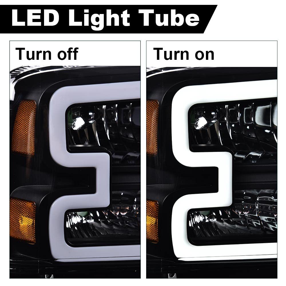 CHEDA LED DRL Headlights Assembly Compatible with 2005 2006 2007 Ford F250 F350 F450 F550 Super Duty bumper Headlamp（Clear lens Black Housing Amber Reflector） Faros Conjunto De Faros