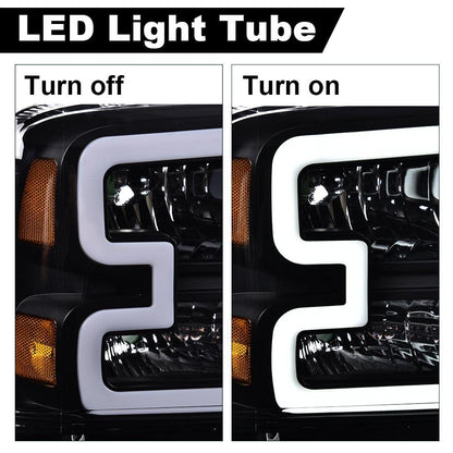 CHEDA LED DRL Headlights Assembly Compatible with 2005 2006 2007 Ford F250 F350 F450 F550 Super Duty bumper Headlamp（Clear lens Black Housing Amber Reflector） Faros Conjunto De Faros