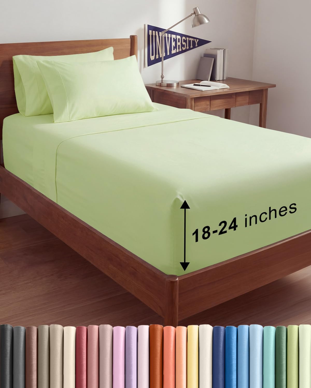 Skiennix Extra Deep Twin XL Sheet Set | 4-Piece Breathable Cooling Sheets - Hotel Luxury Bedding - Light Sage
