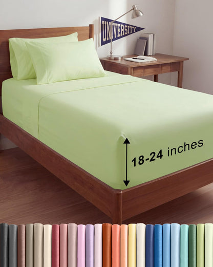 Skiennix Extra Deep Twin XL Sheet Set | 4-Piece Breathable Cooling Sheets - Hotel Luxury Bedding - Light Sage