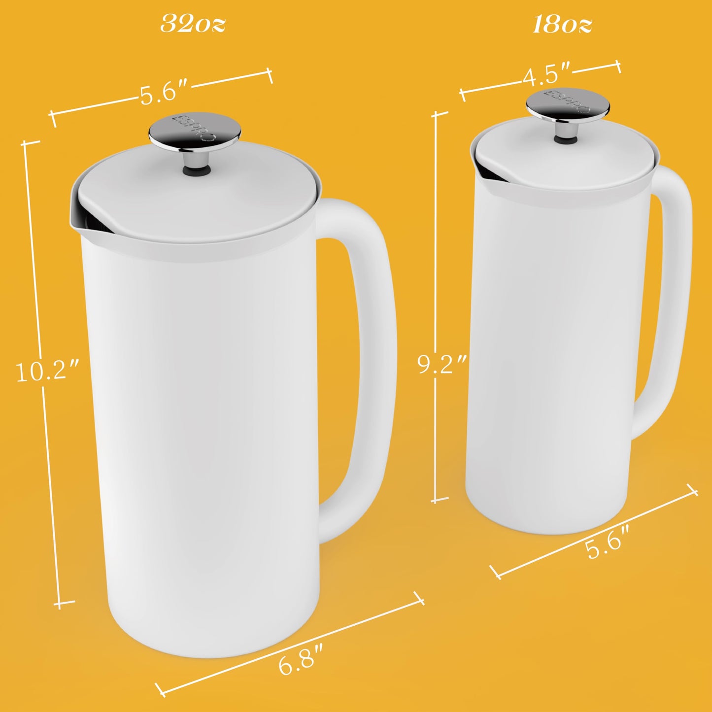 ESPRO Pro P7 French Press Stainless Steel 304 – Patented Double Walled Micro-Filter Insulated French Press Coffee Maker, Grit-Free Brew - Heat Resistant BPA Free - Matte White - 18oz